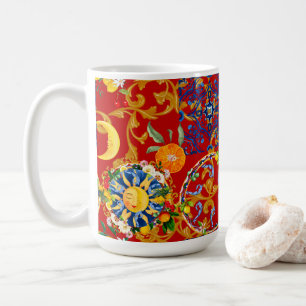 Caneca De Café Sol siciliano,meia lua,verão,majolica,limão arte,