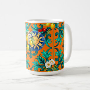Caneca De Café Sol siciliano,verão,limão,mosaico,azul,