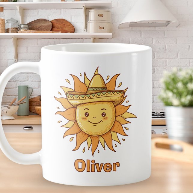 Caneca De Café Sol Sorridente com Sombrero - Doodle de Festa Enso (Criador carregado)