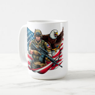 Caneca De Café Soldado Americano Eagle EUA Bandeira Arte Patrióti