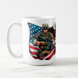 Caneca De Café Soldado Americano Eagle EUA Bandeira Arte Patrióti