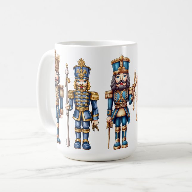 CANECA DE CAFÉ SOLDADOS DE NUTCRACKER DE NATAL AZUL E DOURADO (Frente Esquerda)