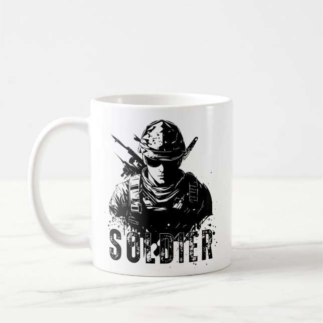 Caneca De Café Soldier Mug - Design de Homenagem Militar Negrito (Esquerda)