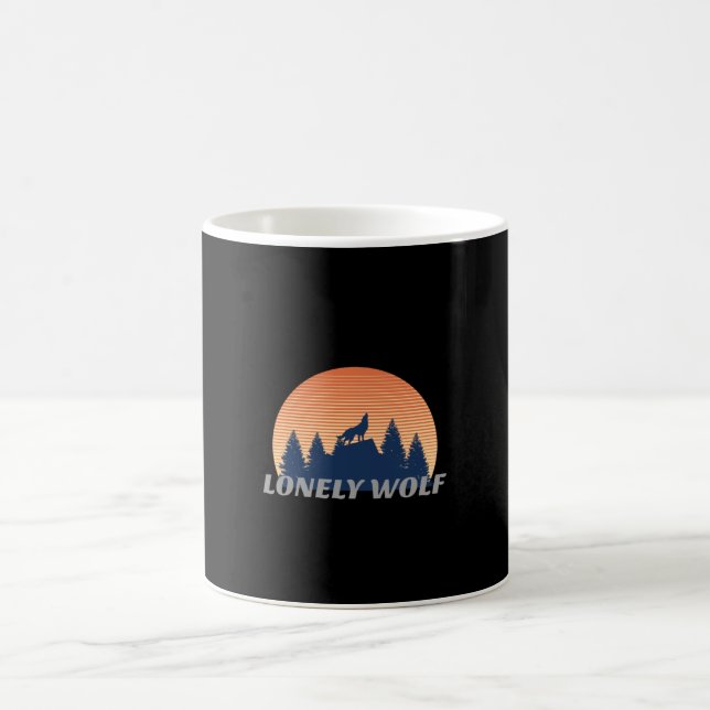 Caneca De Café Solitário Wolf Incrível Howling Fade Sunset Silhou (Centro)