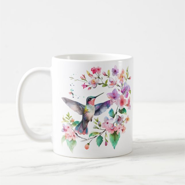 Caneca De Café Solo Floral de Aves Hummingbird (Esquerda)