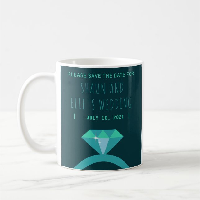 Caneca De Café Sombras do Anel de Diamante Teal Salvem a Data (Esquerda)