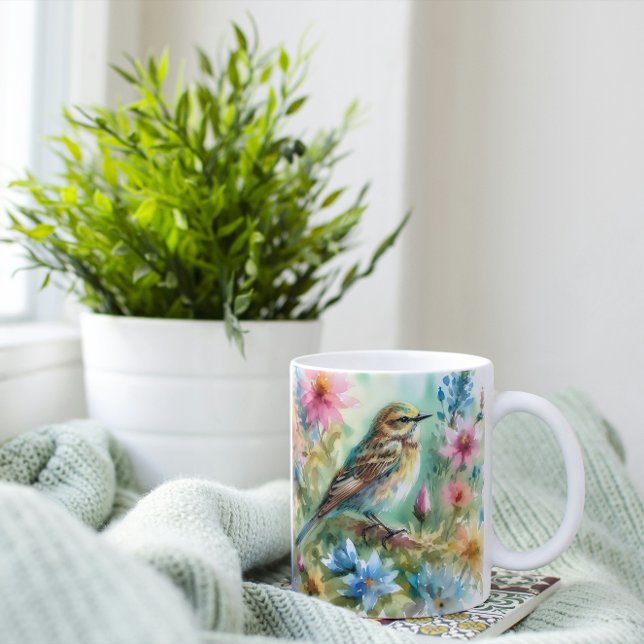 Caneca De Café Songbird Melody Graceful Bird e Elegância Floral (Criador carregado)