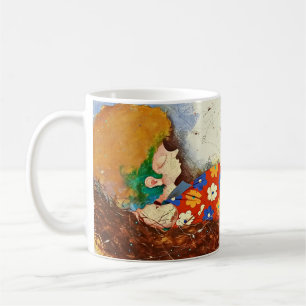 Caneca De Café Sonhador Whimsical num Ninho Colorido de Fantasia