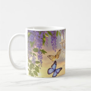 Caneca De Café Sonhadora, cena de foco suave de uma lavanda, Flor