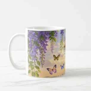 Caneca De Café Sonhadora, cena de foco suave de uma lavanda, Flor