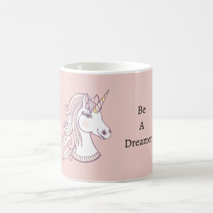 Caneca De Café Sonhadora Unicórnio Branco Rosa