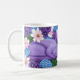 Caneca De Café Sonhando, Dormindo Roxo Gato nas Flores