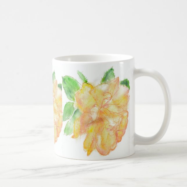 Caneca De Café Sonhar Gira Rosas Amarelos de Aquarela (Direita)