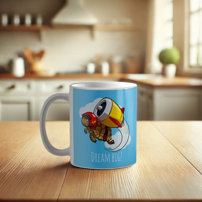 Caneca De Café Sonhe Grande! Cartoon de Tartaruga Dinâmica Motiva (Criador carregado)