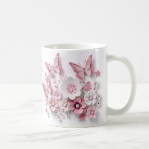 Caneca De Café Sonho de Borboleta em Flor 3D
