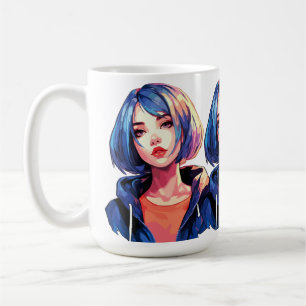 Caneca De Café Sonho Violeta: Garota de Anime com Roupas Elegante