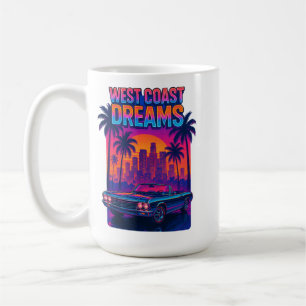 Caneca De Café Sonhos da Costa Oeste – Synthwave Retro dos Anos 8