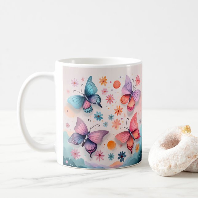 Caneca De Café Sonhos de Borboleta (Com Donut)