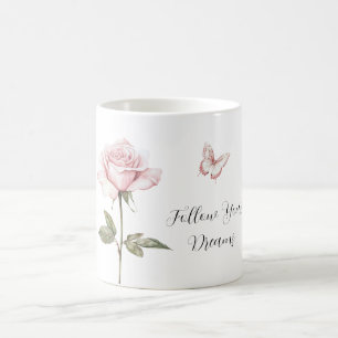 Caneca De Café Sonhos de Borboleta Rosa Branca