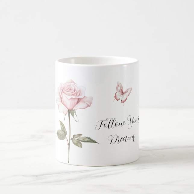 Caneca De Café Sonhos de Borboleta Rosa Branca (Centro)