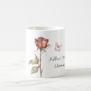 Caneca De Café Sonhos de Borboleta Rosa Branca Rosa Vermelha