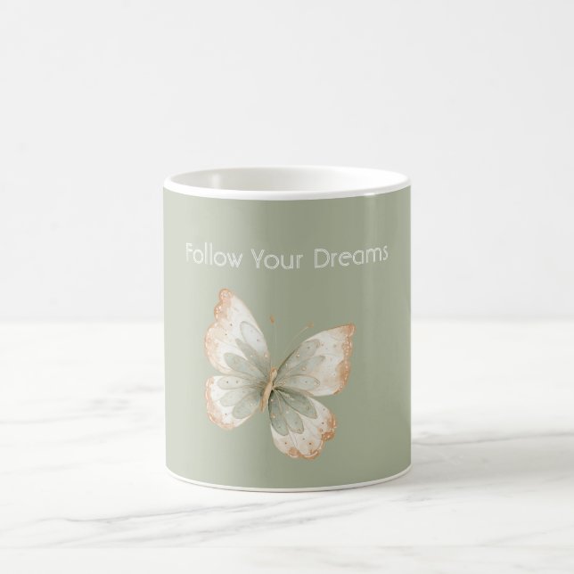 Caneca De Café Sonhos de Borboleta Verde Creme Marrom (Centro)