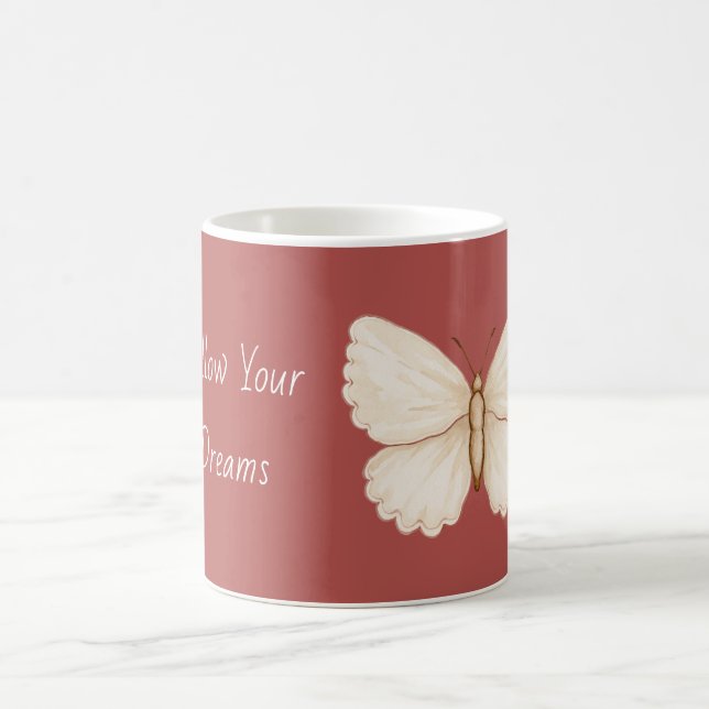 Caneca De Café Sonhos de Borboleta Vermelha Branca (Centro)