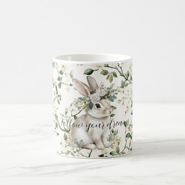 Caneca De Café Sonhos de Coelho Branco Flores Folhas (Centro)