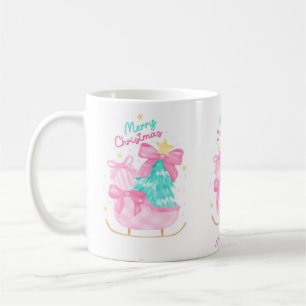 Caneca De Café sonhos pastéis azul, rosa e amarelo trenó presente