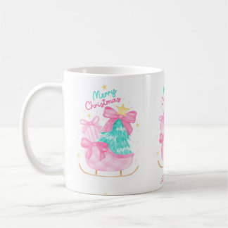 Caneca De Café sonhos pastéis azul, rosa e amarelo trenó presente