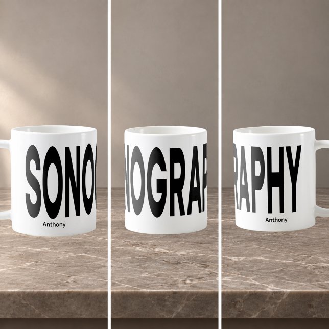 Caneca De Café SONOGRAFIA Texto Personalizado (Left | Center View | Right)