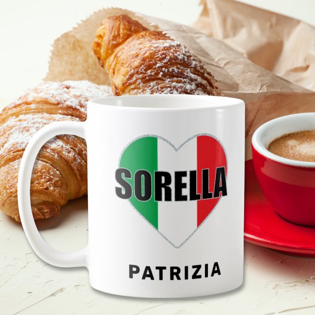 Caneca De Café Sorella Italiana Flag Heart - Personalized Sister (Sorella (Italian for Sister)
Flag of Italy Italian Heart
White Mug)