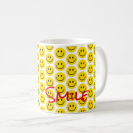 Caneca De Café Sorria Amarelo Vermelho Negro Branco Feliz