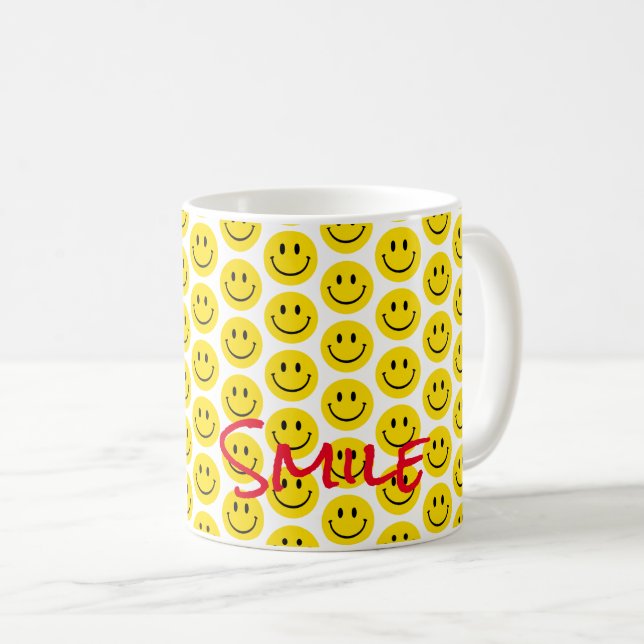 Caneca De Café Sorria Amarelo Vermelho Negro Branco Feliz (Frente Esquerda)
