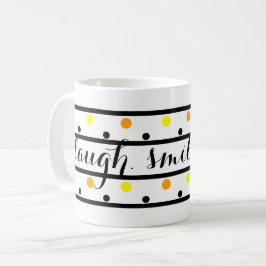 Caneca De Café Sorria Citando Bolinhas Amarelas Laranja
