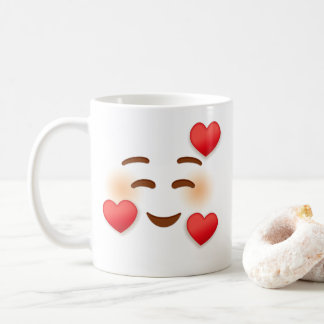 Caneca De Café Sorria Emoji Com Corações