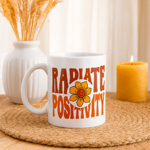 Caneca De Café Sorria Positividade Flor Retro Sorriso