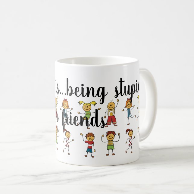 Caneca De Café Sorriso alegre: Divertido com amigos (Frente Esquerda)