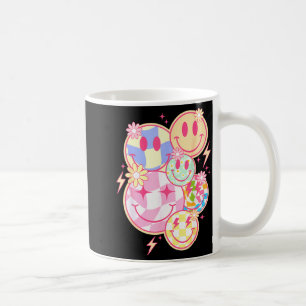 Caneca De Café Sorriso Retro Groovy Cara Flor Cara Feliz Xadrez