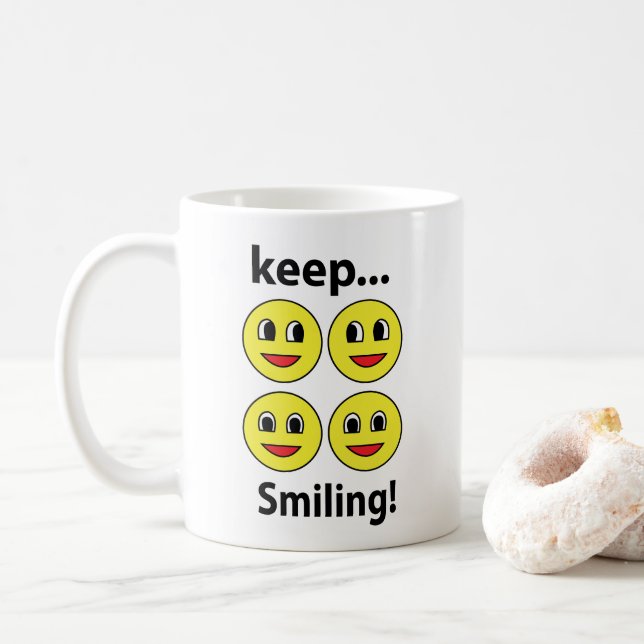 Caneca De Café Sorriso Rosto Sorridente Continue Sorrindo Sorriso (Com Donut)