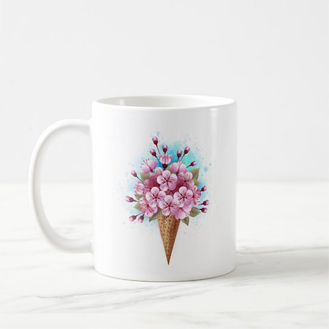 Caneca De Café Sorvete Waffle Rosa Sakura Cone (Esquerda)