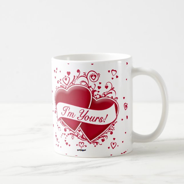 Caneca De Café Sou o seu! Corações Vermelhos (Direita)