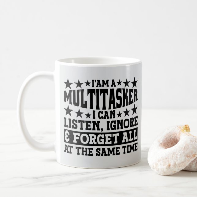 Caneca De Café Sou um Multitarefa Posso Ouvir Ignorar Meme Engraç (Com Donut)