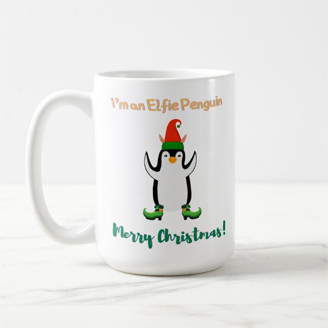 Caneca De Café Sou uma camisa de Natal Elfie Penguin (Esquerda)