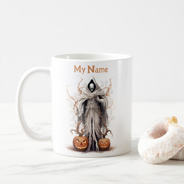 Caneca De Café Soul Reaper Ghost: Taça Personalizada do Halloween (Com Donut)