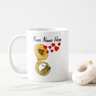 Caneca De Café Sousaphone Hearts Brass Musical Personalizado