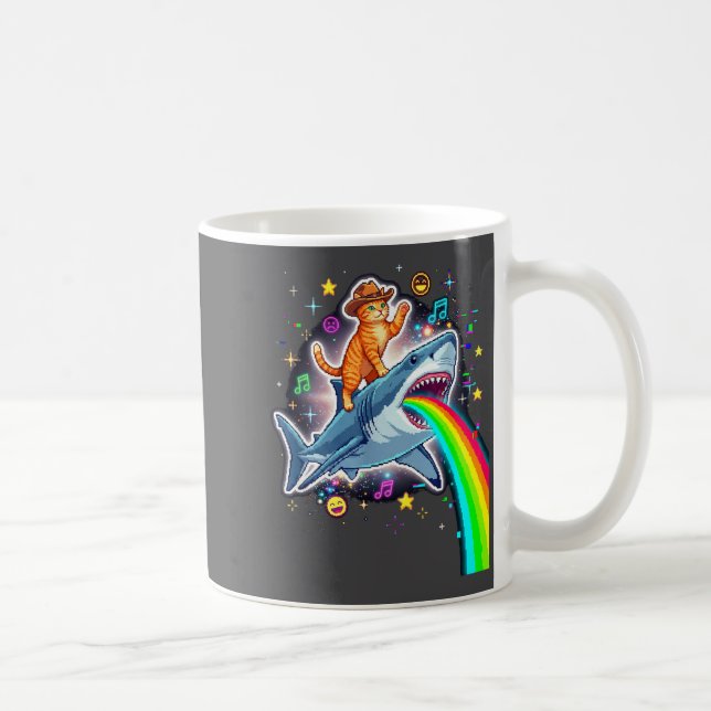 Caneca De Café Space Cowboy Cat Riding Shark Rainbow Xel Art  (Direita)