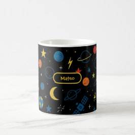Caneca De Café Space Mug with Rocket Ship and Planets for Boys