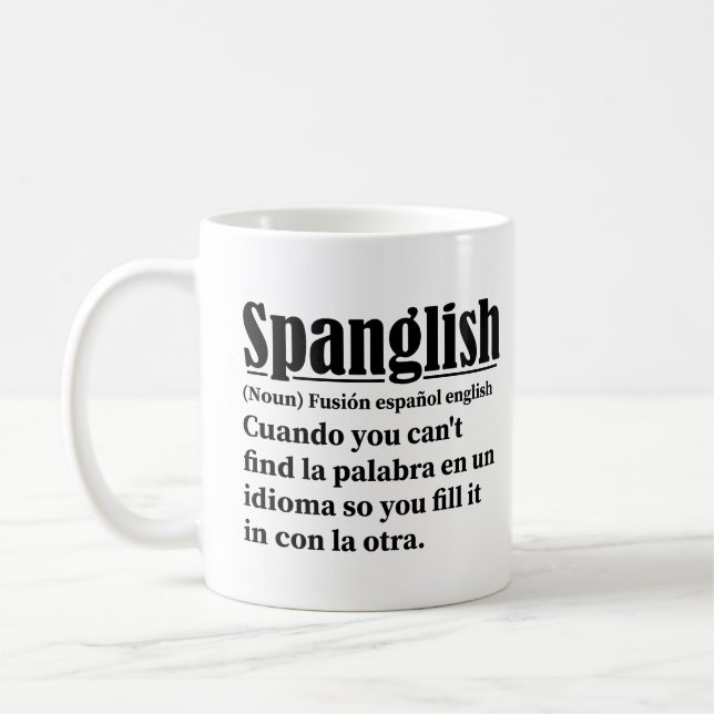 Caneca De Café Spanglish Funny Definition espanhol inglês (Esquerda)