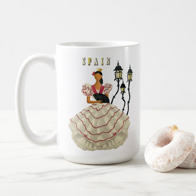 Caneca De Café Spanish Flamenco Dancer woman Spain Travel Art  (Com Donut)